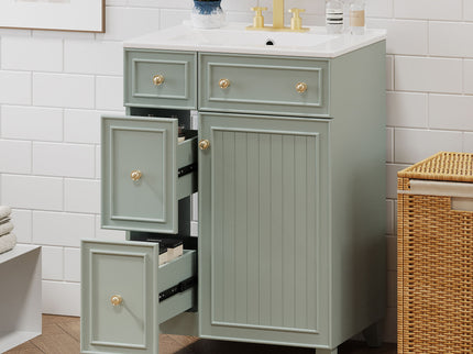 Transitional Style Bathroom Vanity Cabinet With Ceramic Sink