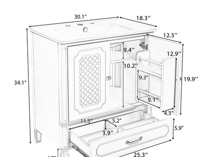 Bathroom Vanity With Sink, Soft Closing Door, Multi Functional Storage