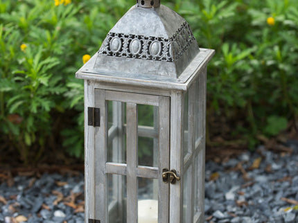 Wooden Candle Lantern Decorative, Hurricane Lantern Holder Decor For Indoor Outdoor, Home Garden Wedding - Gray
