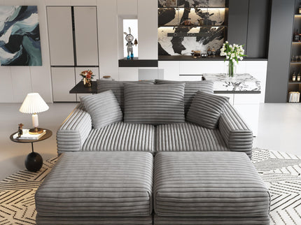 Deep Seat Convertible Sofa With Soft Pillows And Ottomans