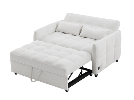 Loveseat Sofa Pull-Out Bed With Adjustable Backrest, 3 USB Ports And 2 Lumbar Pillows For Living Room