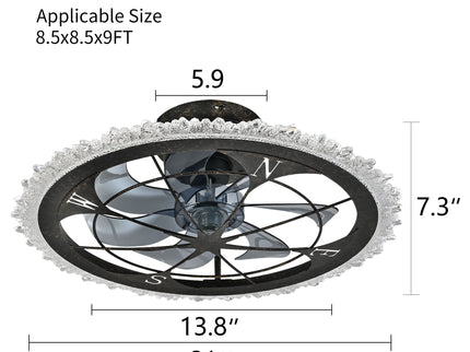 Caged Ceiling Fan & Remote Controlled Dimmable LED Lights, Flush Mount Fan, Low Profile Design - Antique Black