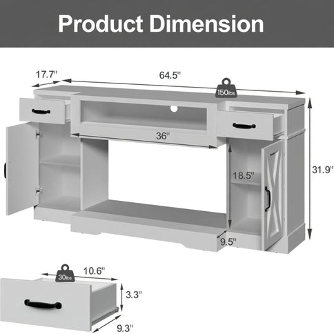 TV Stand With Adjustable Shelves & Double Doors