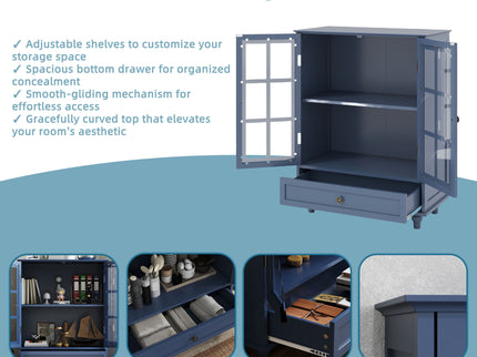 Minimalist Buffet Cabinet With Double Glass Doors And Drawer