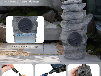 Rock Waterfall Outdoor Fountain With LED Lights - Gray