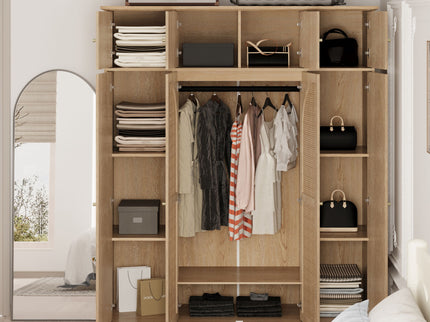 8 Door Armoire Wardrobe With Adjustable Shelves And Hanging Rod