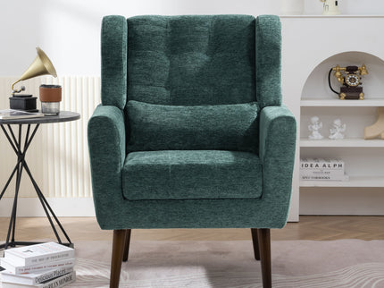 Modern Accent Chair, Arm Chairs For Living Room, Upholstered Mordern Armchair, Comfy Soft Padded Lounge Chair In Small Space, Bedroom, With Pillow, Solid Wood Leg