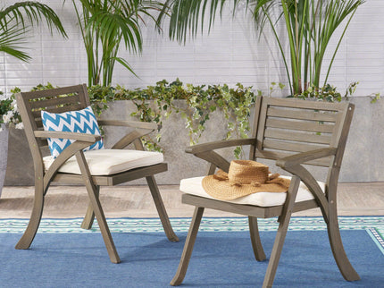 Helen - Outdoor Acacia Wood Dining Chair (Set of 2) - Gray / Creme