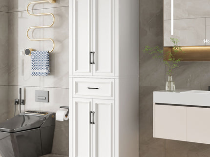 Freestanding Bathroom Vanity, Elegant Design With 4 Doors & 1 Drawer, Adjustable Shelves, Damping Hinges - White