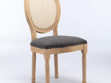 French Style Solid Wood Frame Antique Painting Fabric Rattan Back Dining Chair (Set of 2)