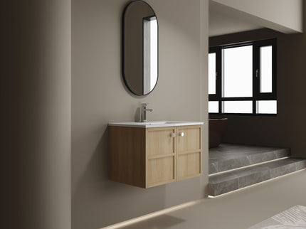 Wall Mounted Bathroom Vanity With Ceramic Sink And 2 Soft Closing Doors