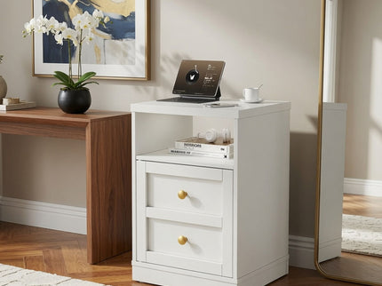 Nightstand With Door & Shelf, 2 Drawer Side Table