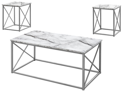Table Set, Coffee, End, Side, Accent, Living Room, Marble Look Laminate, Contemporary & Modern (Set of 3)