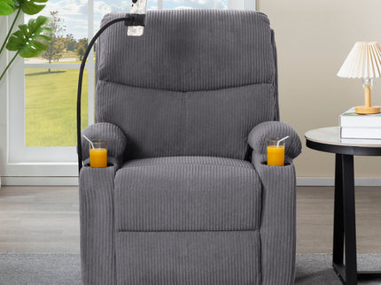 Adjustable Manual Recliner, Ergonomic Lounge Chair With Phone Holder And 2 Cup Holders