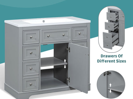 Modern Bathroom Vanity With Sink Combo, 6 Drawers And 1 Cabinet