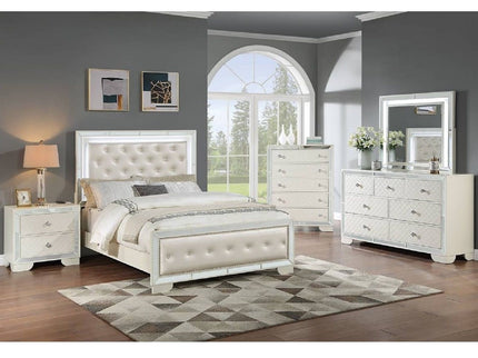 Eastern King Size Bed With LED Lights And Mirror Trim - Cream / Ivory
