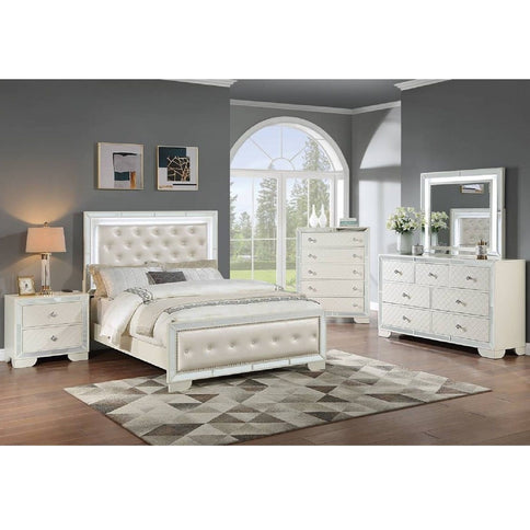 Eastern King Size Bed With LED Lights And Mirror Trim - Cream / Ivory