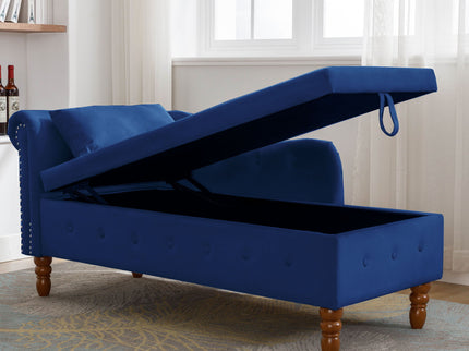 Chaise Lounge Indoor, Lounge Chair For Bedroom With Storage & Pillow, Modern Upholstered Rolled Arm Chase Lounge For Sleeping With Nailhead Trim For Living Room Bedroom Office