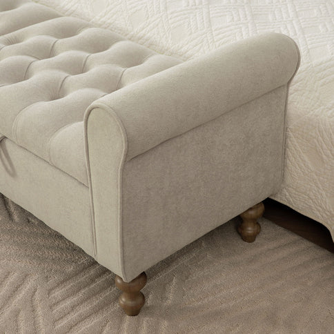 Napped Storage Bench With Rolled Armrest - Griege