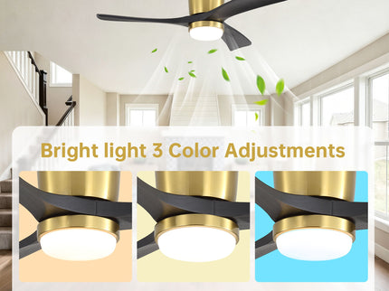 42" Ceiling Fan With Dimmable LED Light, DC Reversible Motor, 6 Speed Adjustable For Living Room - Gold / Black