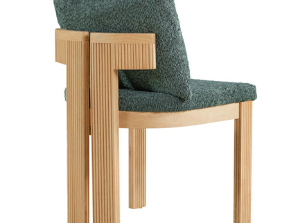5 Piece Indoor Dining Set With Fluted Table Upholstered Chairs - Green / Natural