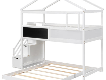 House Style Bunk Bed With Storage Staircase And board