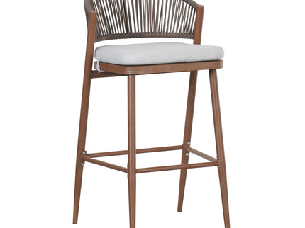 Outdoor Bar Height Metal Frame Counter Stools With Scallop Shaped Backrest & Water Resistant Cushions