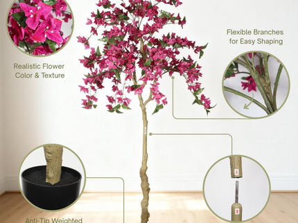 Artificial Bougainvillea Tree, Realistic Faux Potted Plant For Indoor Home Decor - Dark Pink / Green Leaves