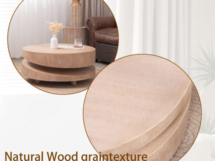Modern Round Wood Coffee Table, Accent Table For Living Room - Antique Natural / Natural / Rustic