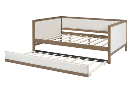 Full Size Daybed With Trundle And Nailhead Decoration - Wood