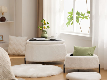 Upholstered Storage Ottoman Set With Reversible Lid