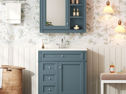 Bathroom Vanity With Medicine Cabinet, Royal Mirror Cabinet, Modern Bathroom Storage Cabinet With 2 Soft Closing Doors And 4 Drawers