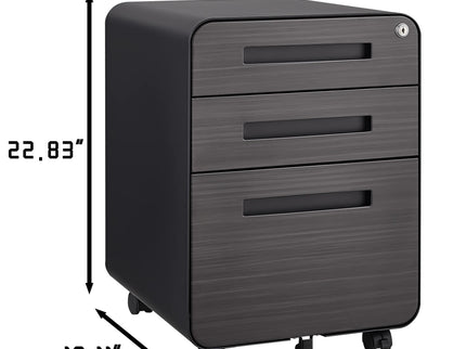 3 Drawer Mobile File Cabinet Under Desk Office, Simple Style Versatile Storage Cabinet For Legal / Letter / A4 Files, 5 Wheel Design Anti-Tilting Cold Rolled Steel Waterproof Moisture-Proof