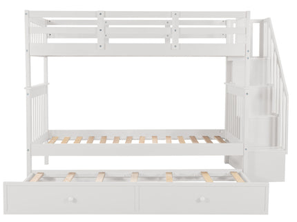 Stairway Bunk Bed With Storage And Guard Rail For Bedroom