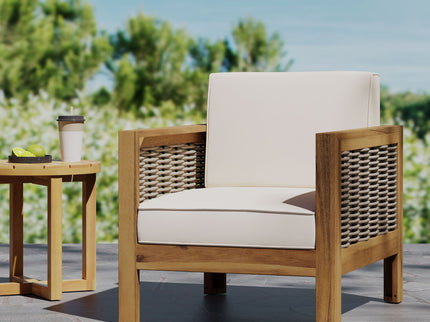 Outdoor Acacia Wood Club Chair With Wicker Accents