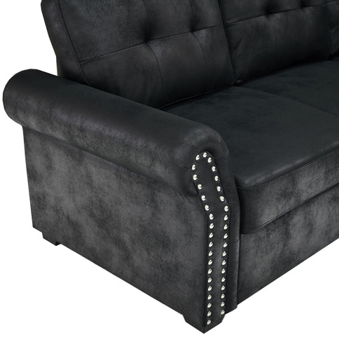 U Shape Sectional Sleeper Sofa With Pull Out Bed And Storage Chaise - Black