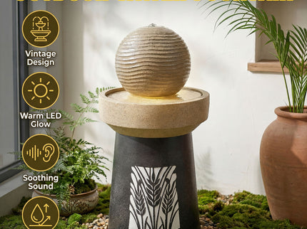 Outdoor Water Fountain, Warm LED Light - Brown