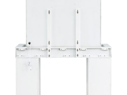 Winona - Makeup Vanity Set With Bulb Lit Mirror And Upholstered Stool - White