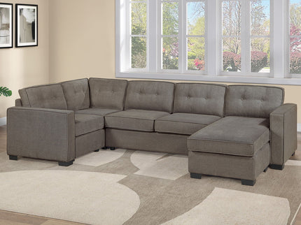 U - Sectional Sofa Upholstered LAF / RAF Chaise With Armless Loveseat And Chairs - Light Brown