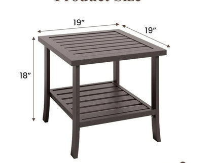 Square 2 Tier All-Weather Outdoor Side Table With Slatted Top