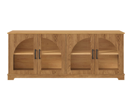 TV Stand With Semi Arched Glass Doors, Media Console With Adjustable Shelves For Living Room - Brown