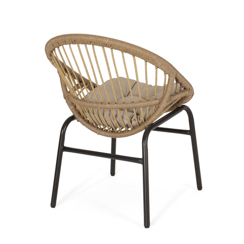 Outdoor Accent Chair With Curved Back And Basket Frame, (Set of 2) - Light Brown / Beige
