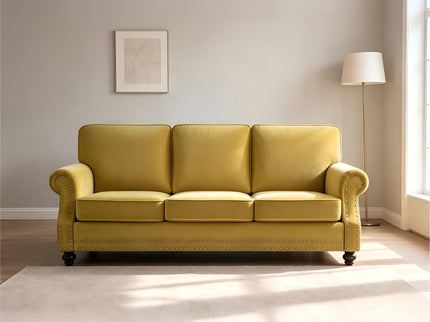 3 Seater Sofa With Nailhead Trim And Turned Legs For Living Room