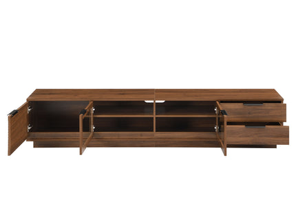 TV Stand With 2 Drawers, Doors & Cable Management, Soft Closing Hinges - Walnut