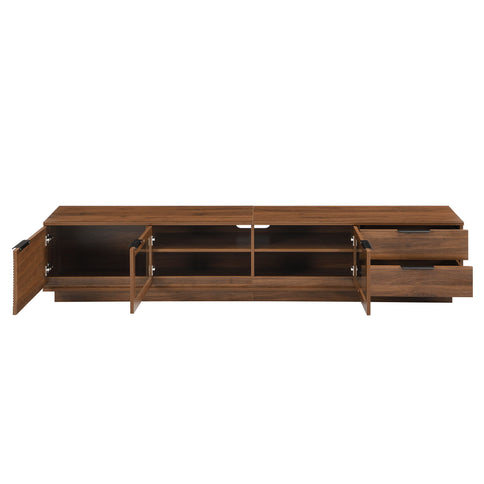 TV Stand With 2 Drawers, Doors & Cable Management, Soft Closing Hinges - Walnut
