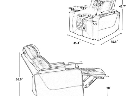 Power Motion Recliner With USB Charging Port And Hidden Arm Storage 2 Convenient Cup Holders Design And 360 Degree Swivel Tray Table