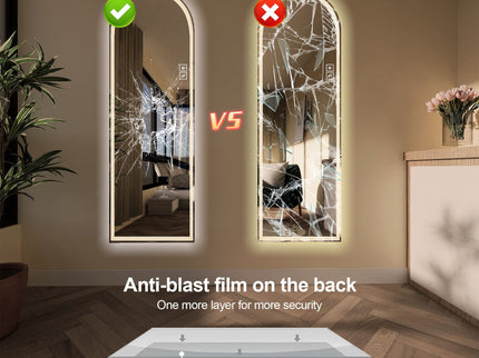 Arch Design LED Full Length Mirror, Dimmable, High Definition, Explosion Proof, 65" X 21" - Silver