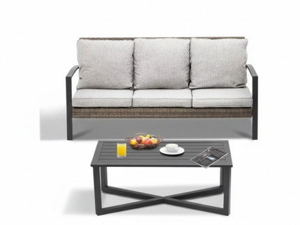 2 Piece Patio Set With Cushions & Coffee Table