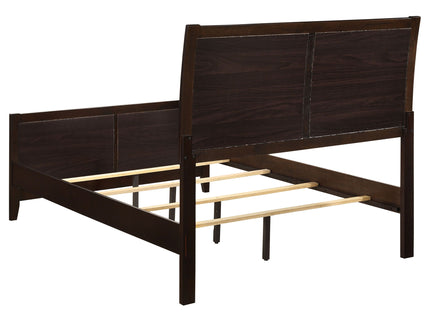 California King Upholstered Panel Bed With Headboard And Footboard - Cappuccino