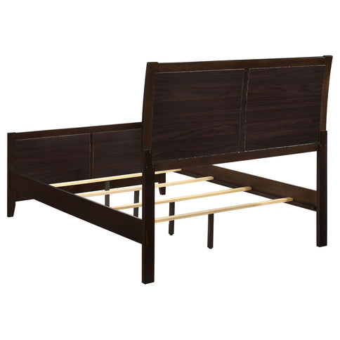California King Upholstered Panel Bed With Headboard And Footboard - Cappuccino
